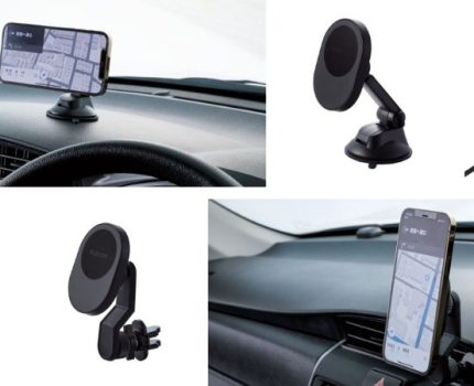 エレコムより、MagSafe対応iPhone用のワイヤレス充電機能付き車載ホルダー2種類