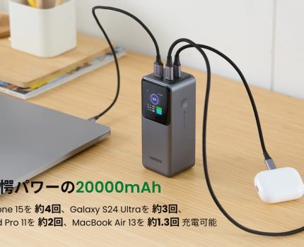 UGREEN、20,000mAh、合計130W出力の高性能モバイルバッテリー「UGR-BY-000012」を発売